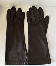 New Vintage 1983 DARK BROWN Leather  Nylon Lined Gloves Size 7  11"