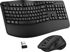 Wireless Keyboard and Mouse Combo, 2.4G Full Size Wave Keys Ergonomic Keyboard w