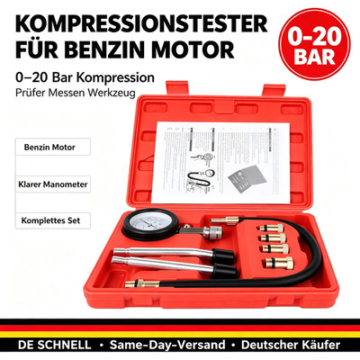 KOMPRESSIONSTESTER FÜR BENZIN MOTOR 0-20 BAR KOMPRESSION PRÜFER MEßEN WERKZEUG