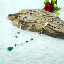 Mix Gemstones Y Necklace - Handmade 925 Sterling Silver Minimalist Jewelry