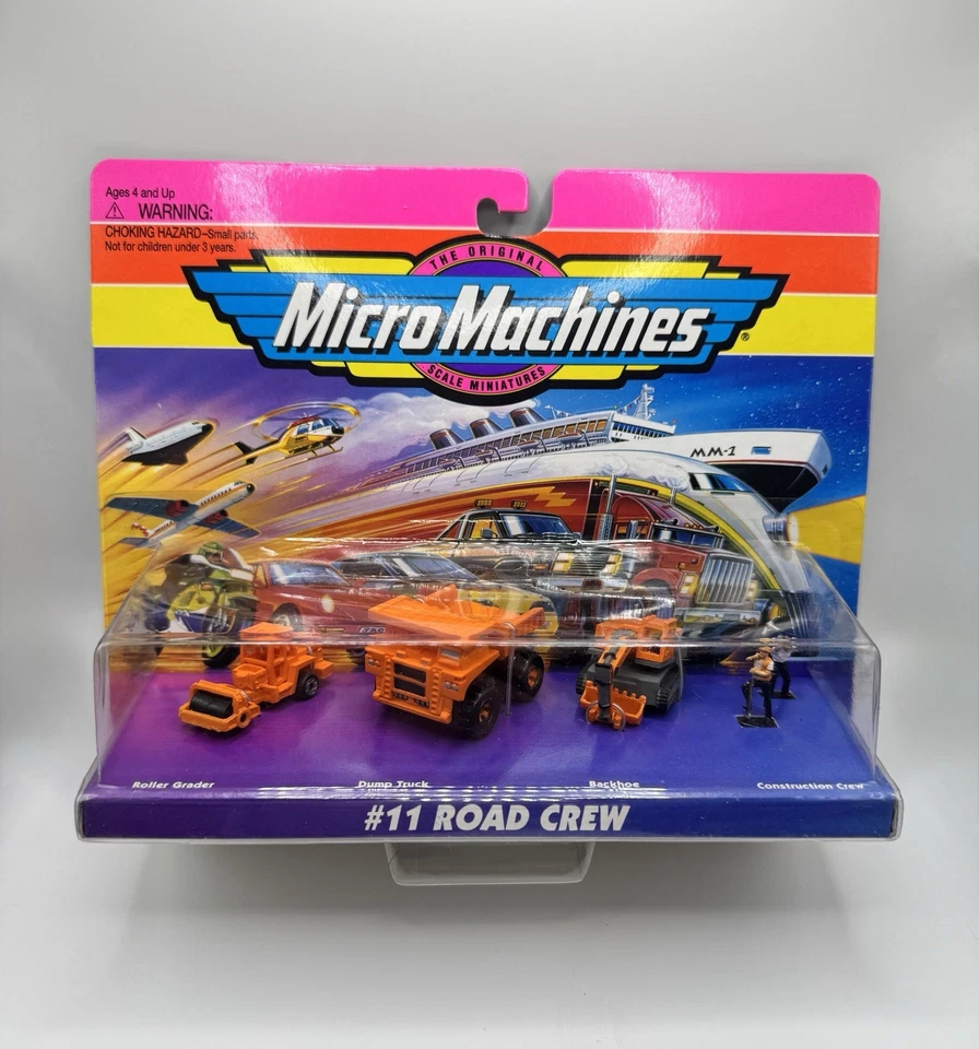 Винтажный Micro Machines #11 Road Crew 1995 Galoob Новый из старых запасов Самосвал Экскаватор Новый запечатанный - Изображение 2 из 4