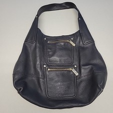 KOOBA Black Leather Hobo Large Shoulder Bag Purse Gold Zip Pockets