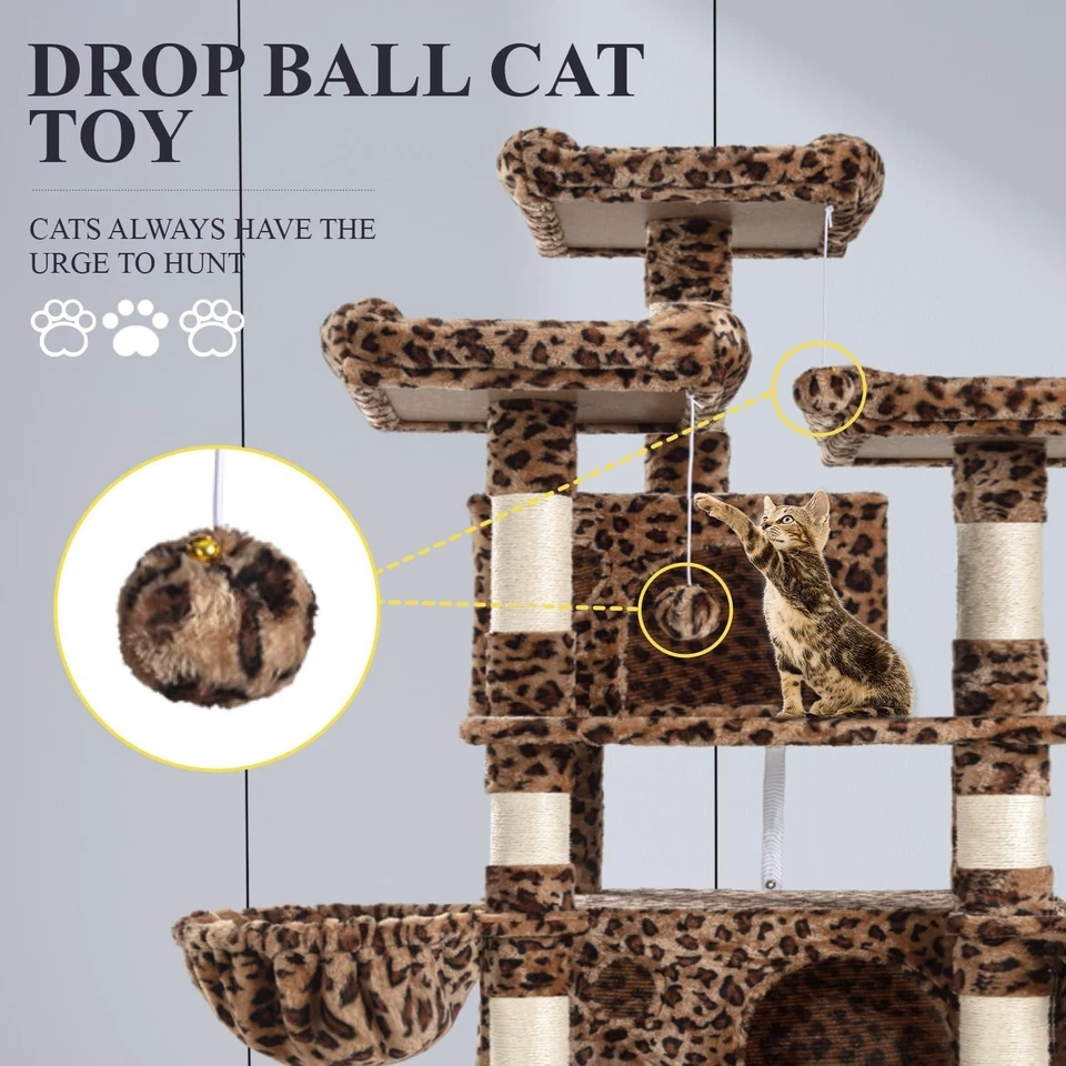 Allewie 68 Inches Cat Tree/House and Towers for Big Feline/Scratching Post/Multi - Image 3 of 4