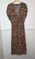New Look Womens Dress Brown Size UK 12 Leopard Print Maxi Tiered Grunge Animal
