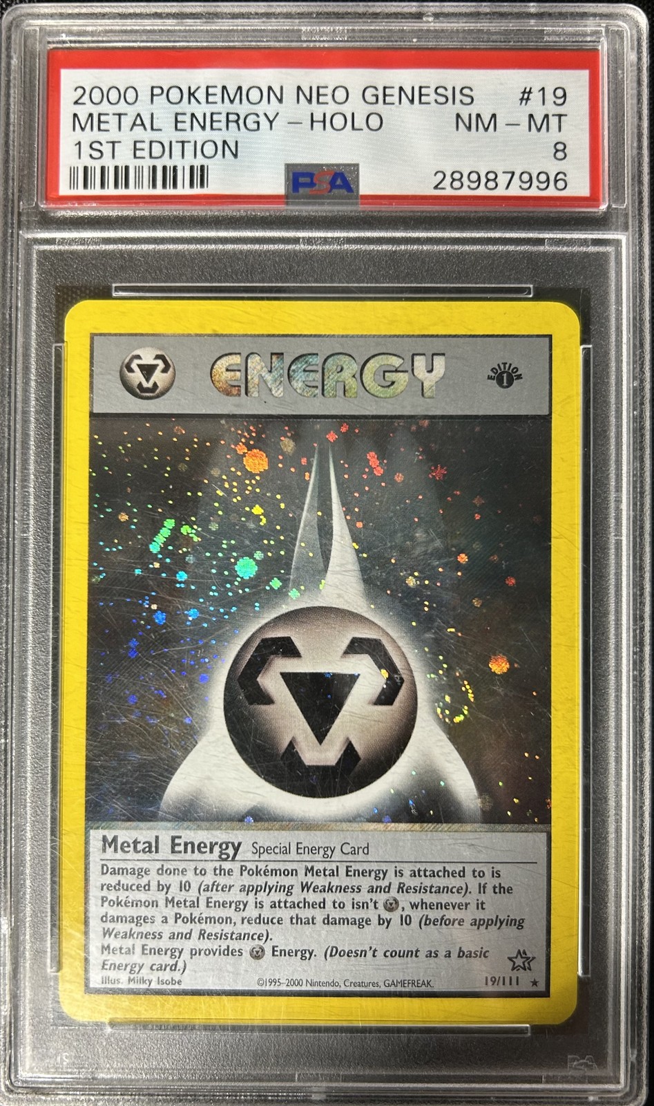 2000 Pokemon Neo Genesis 1st Edition #19 Metal Energy-Holo 1st Edition PSA 8