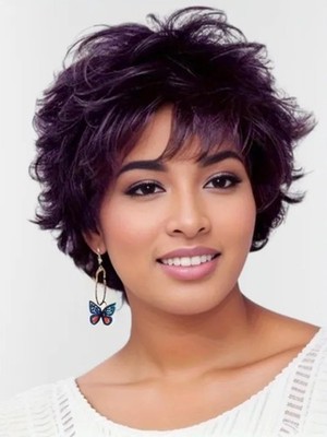  Layered Short  Dark Brown Ombre Blonde Pixie Cut Wig for White Women  