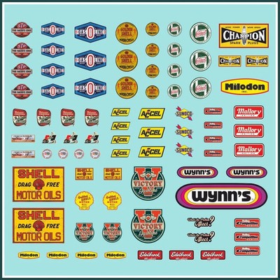 Waterslide Decal 1:24 / 1:18 - 84tlg. Racing Slotcar Gasoline USA Muscle V8
