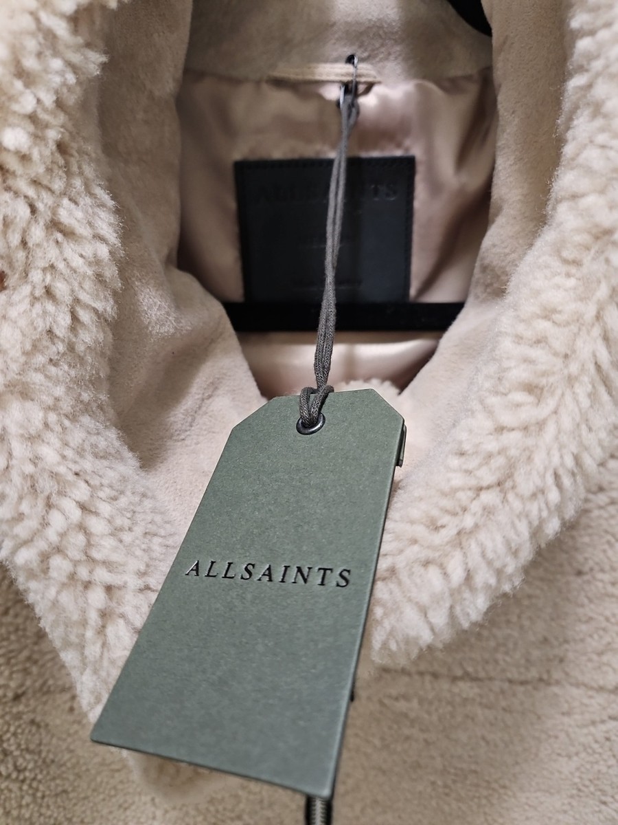 NEW, ALLSAINTS Men's Vernon Shearling Jacket in Feather Taupe Sz M