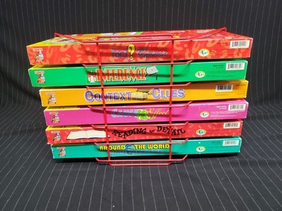 LOT of 6 LEARNING BOARD GAMES by LEARNING WELL (RED LEVEL) w/Rack/Game Holder
