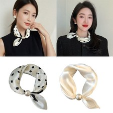 Pearls Magnetic Buckles Silk Scarf Black White Scar Covering Gift
