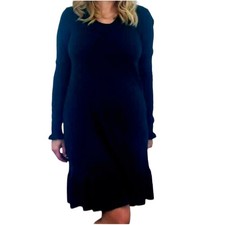 Loft Sweater Dress Long Sleeve Ruffle Trim Gray Small Women Wool Blend