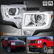 Fits 2009-2014 Ford F150 F-150 LED Tube Bar Projector Headlights Head Lamps Pair