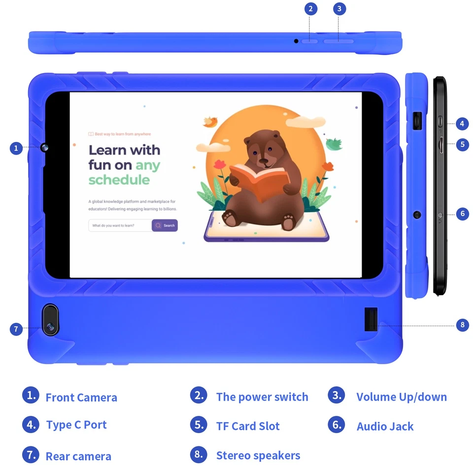 SGIN 8 inch Android 12 Kids Tablet 2GB+32GB Quad-Core 1.6Ghz WiFi Dual Camere - Image 4 of 4