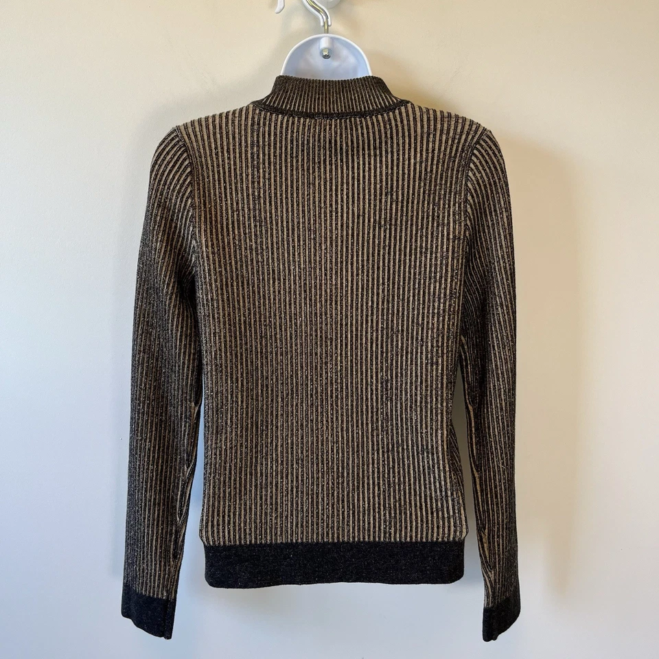 Suéter DKNY Para Mujer Acanalado Cuarto Cremallera Marrón Tostado Grunge Boho Y2K Talla Pequeña Foto 4 de 4