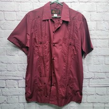 Guayaberas D'Yucatan Burgundy Button Shirt Mens XL Cuban 4 Pockets Short Sleeve