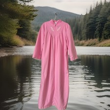 Vintage Pink Kelly Reed Robe Sz L 16-18 Zip Up Long Housecoat Duster Collared