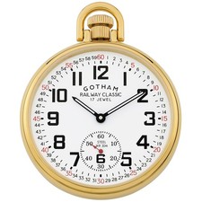 Gotham Men's Gold-Plated Stainless Steel 17Jewel Mechanical Railway Pocket Watch