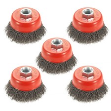 5 Pack 3 Inch Coarse Crimped Wire Cup Brush for Angle Grinder with 5/8 Inch-11 T