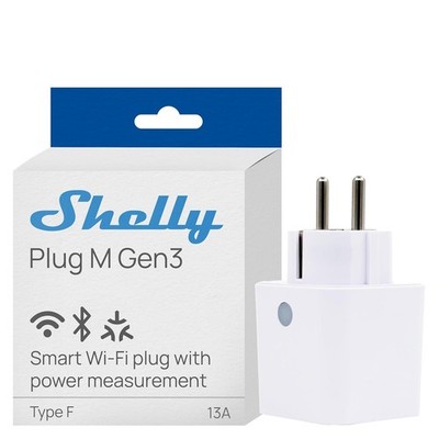 Shelly Plug M Gen3 White - WLAN & Matte Smart Socket, Power Measurement, 13 A, 3