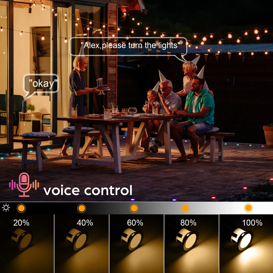 30x WiFi LED Deck Lights Kit Multicolor Dynamic Effect,Low Voltage Recessed Spot - Image 4 of 4