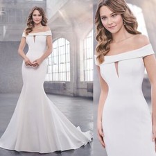 Off The Shoulder Deep V Satin Mermaid Wedding Dresses Simple Elegant Bridal Gown