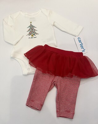 Carters Baby Girl Christmas Outfit 3 Months Pants With Tutu Bodysuit 2 PC Set