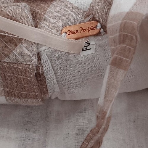 Free People Damen 0 Zuzu Seersucker breites Bein kurz geschnittener Overall Natur Gingham - Bild 8 von 10