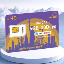 5GB 30 Days SIM Card USA 4G LTE Network Compatible with AT T/T-Mobile