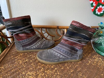 Toms Nepal Wool Gray Multicolor Fair-isle Pull On Boots Women s Size 7.5