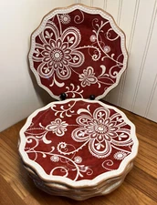 Pier 1  Imports Salad Plate 8.5” Ironstone Red & Ivory Floral Set Maribeth