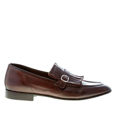 GREEN GEORGE men shoes Dark brown handcrafted in Italy leather fringe loafer