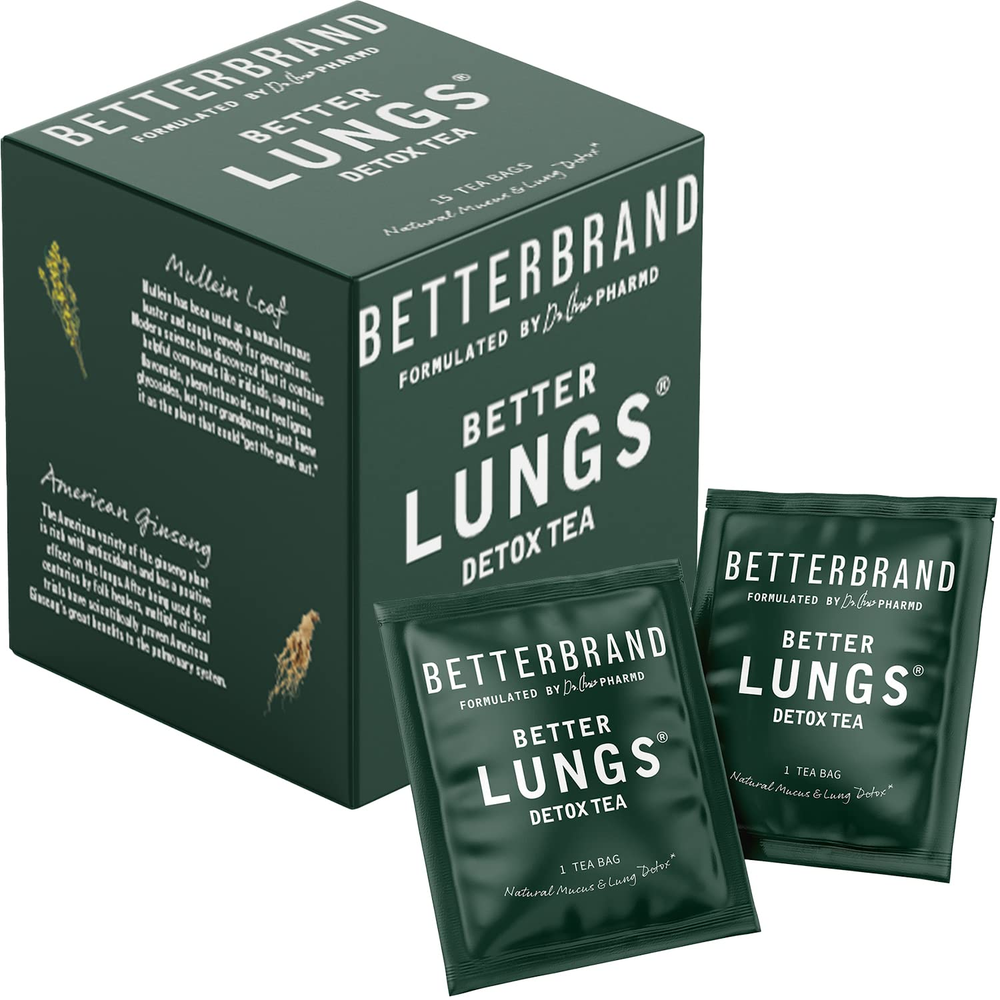 Betterbrand Better Lungs Detox Tea - Herbal Tea Bags - Mullein Leaf Ginseng E...
