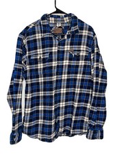 Orvis Men's Big Bear Heavy Weight Double Brushed Flannel Shirt XL Blue Plaid