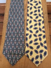 Vtg Pair 2 Liberty of London 100% Silk USA Made Geometric Print 4" Wide Ties