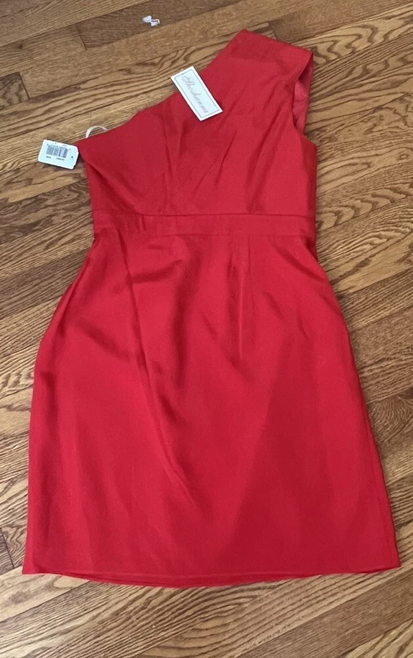 Vestido Shoshanna Gwyneth Rojo Seda Un Hombro Talla 8 Foto 4 de 4