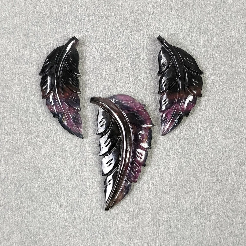 26.15cts Natural MULTI COLOR TOURMALINE Leaves Carving 28*13mm - 31*13mm 3pcs - Image 4 of 4