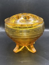 ART DECO - SOWERBY - HONIG BERNSTEIN GLAS - BLUMENSCHALE mit BLUMENARRANGEUR FROSCH