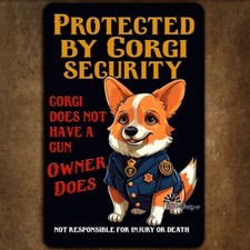 Corgi Security Sign guard protected by warning funny outdoor metal tin plaque