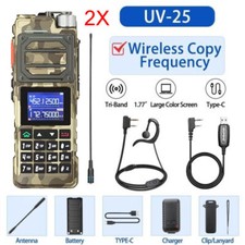 2X UV-25 10W FM WALKIE TALKIE LONG RANGE TRI-POWER TWO WAY RADIO 771ANT CABLE US