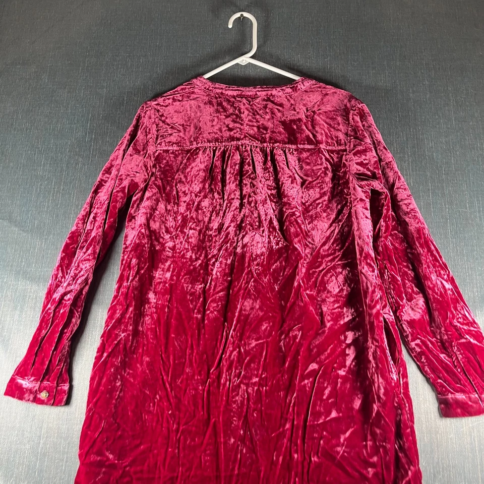 Vestido túnica Anthropologie para mujer talla S rojo terciopelo viscosa forrado plisado cuello en V Foto 4 de 4