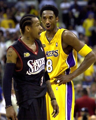 ALLEN IVERSON KOBE BRYANT 8X10 PHOTO PHILADELPHIA SIXERS 76ers