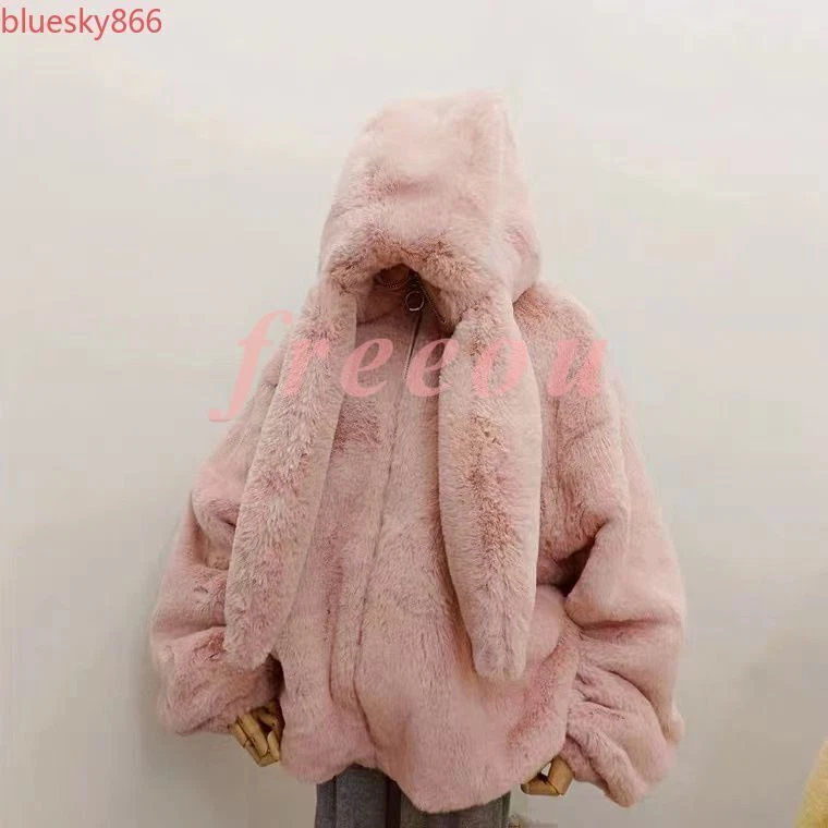 OFF WHITE Giacca donna orecchie di coniglio con cappuccio casual sciolti Sweet Lolita invernale spessa