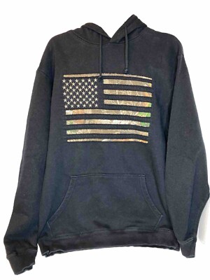 Real Tree By Buckhorn River Camo American Flag Hooded Sweatshirt Men's  Large
