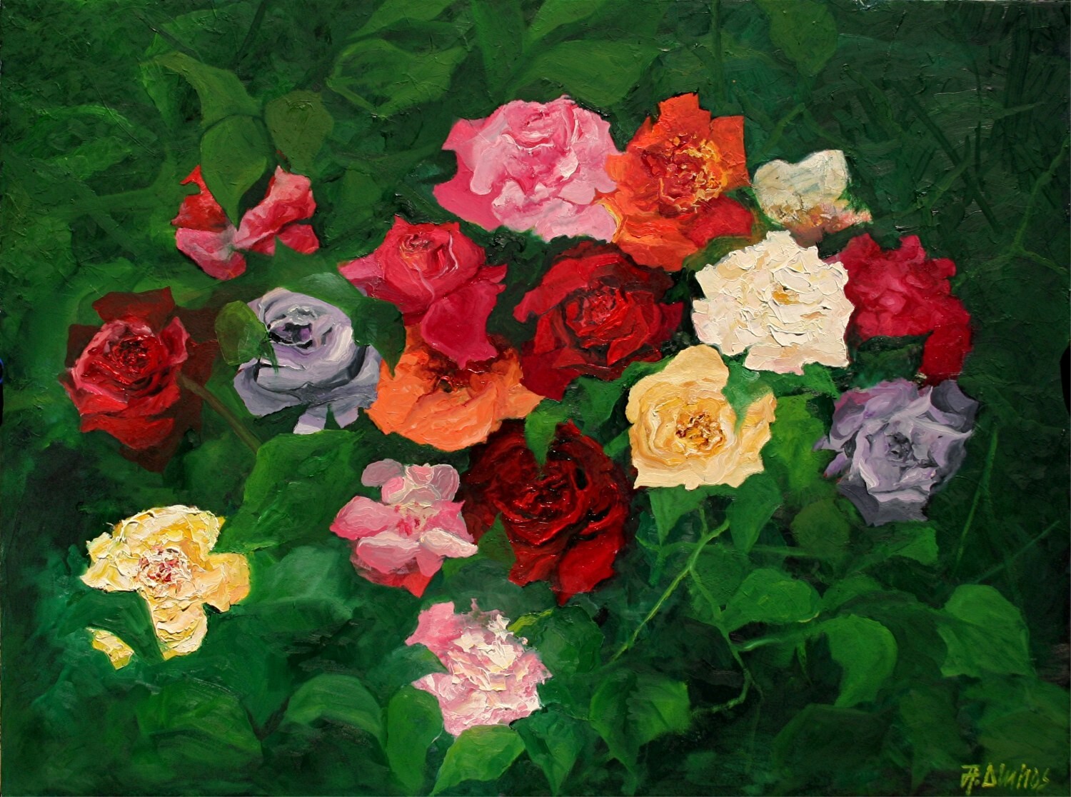 ANDRE DLUHOS Rose Flowers Still Life Garden Bouquet Original Art Oil Painting