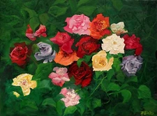 ANDRE DLUHOS Rose Flowers Still Life Garden Bouquet Original Art Oil Painting