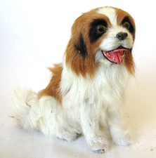 NEW 100% NATURAL LAMB'S HAIR WHITE+BROWN SMALL ST. BERNARD PUPPY DOG FIGURINE