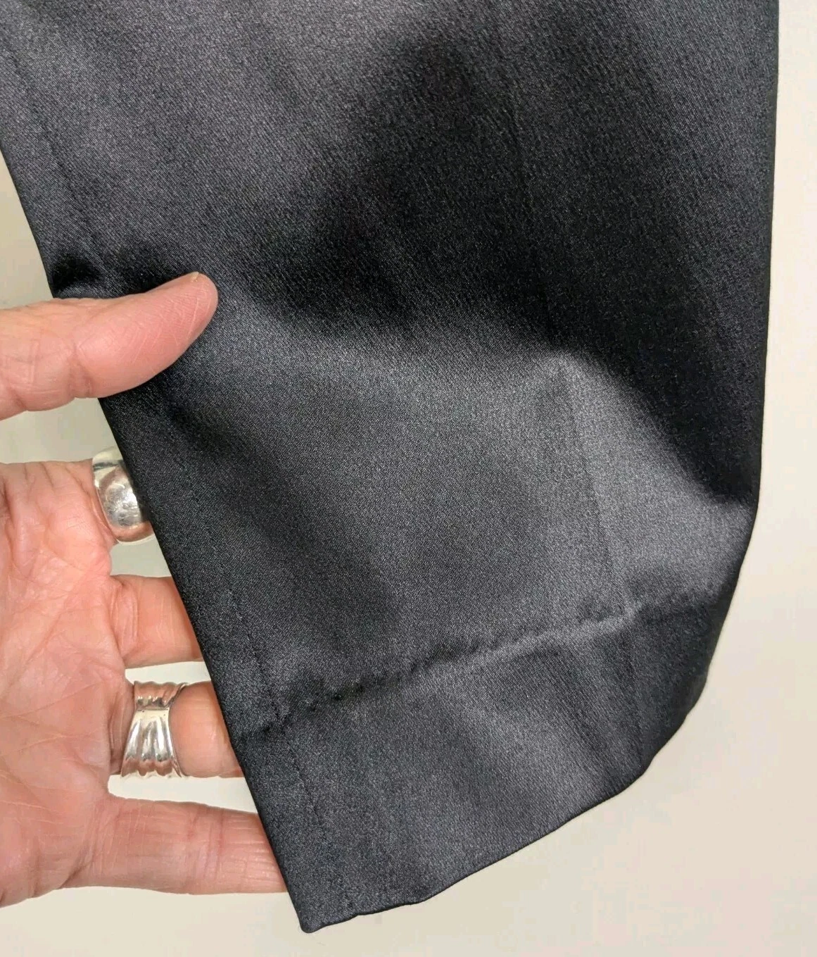 Abito Tory Burch Geoff nero seta raso pantaloni orlo pizzo slim stile smoking taglia 0