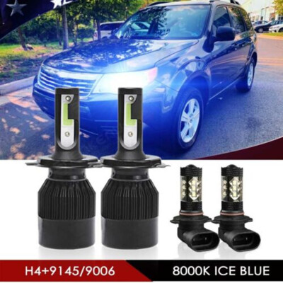 For Subaru Forester 1998-2002 Blue LED Headlight Hi/Low Fog Light Bulbs Combo