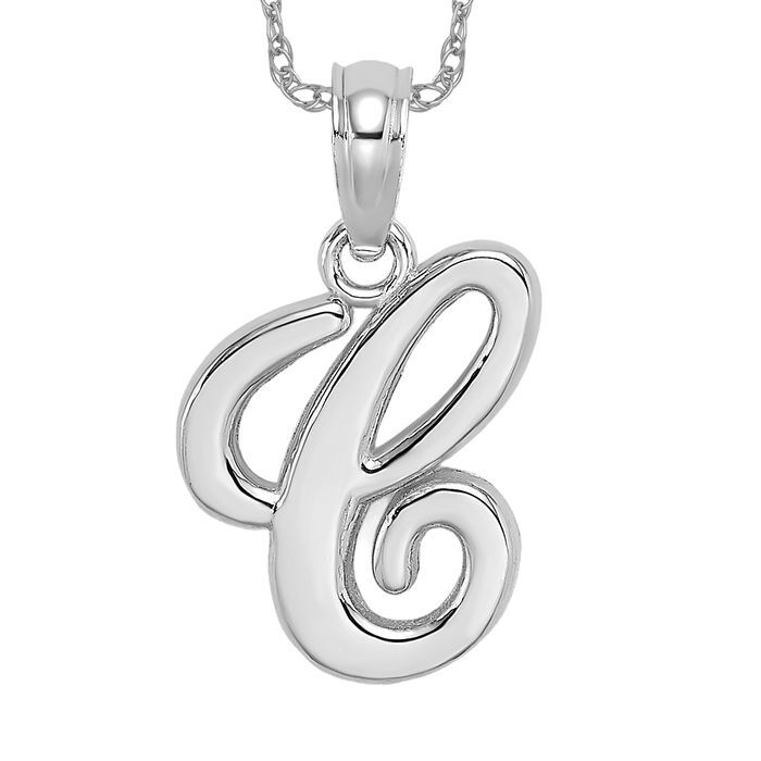 10K Solid White Gold Letter C Initial Necklace