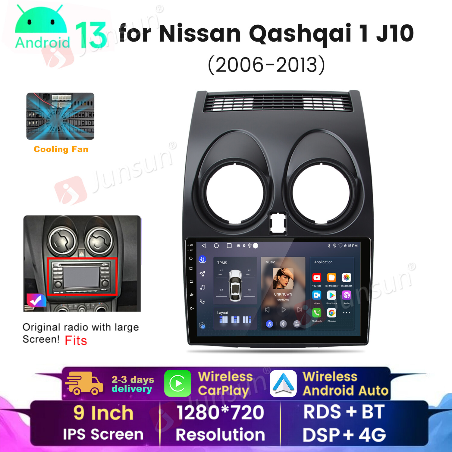 CarPlay For Nissan Qashqai J10 2006-2013 Android 13 Car Stereo Radio GPS WIFI 4G